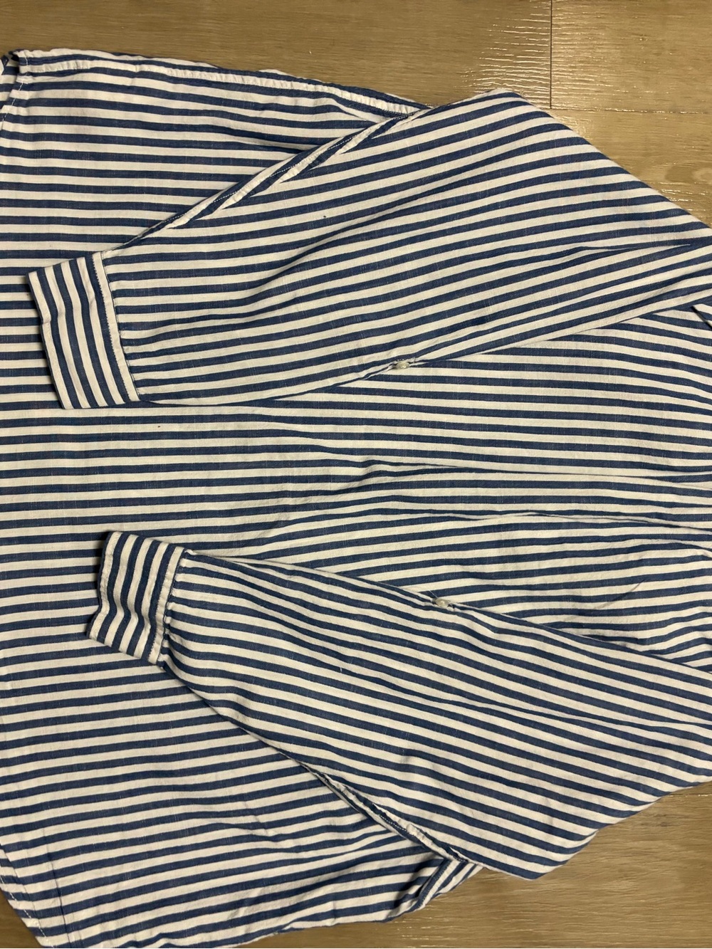 Lands' End Navy and White Vertical Stripe Men's Button-Down Shirt - Picture 5 of 5